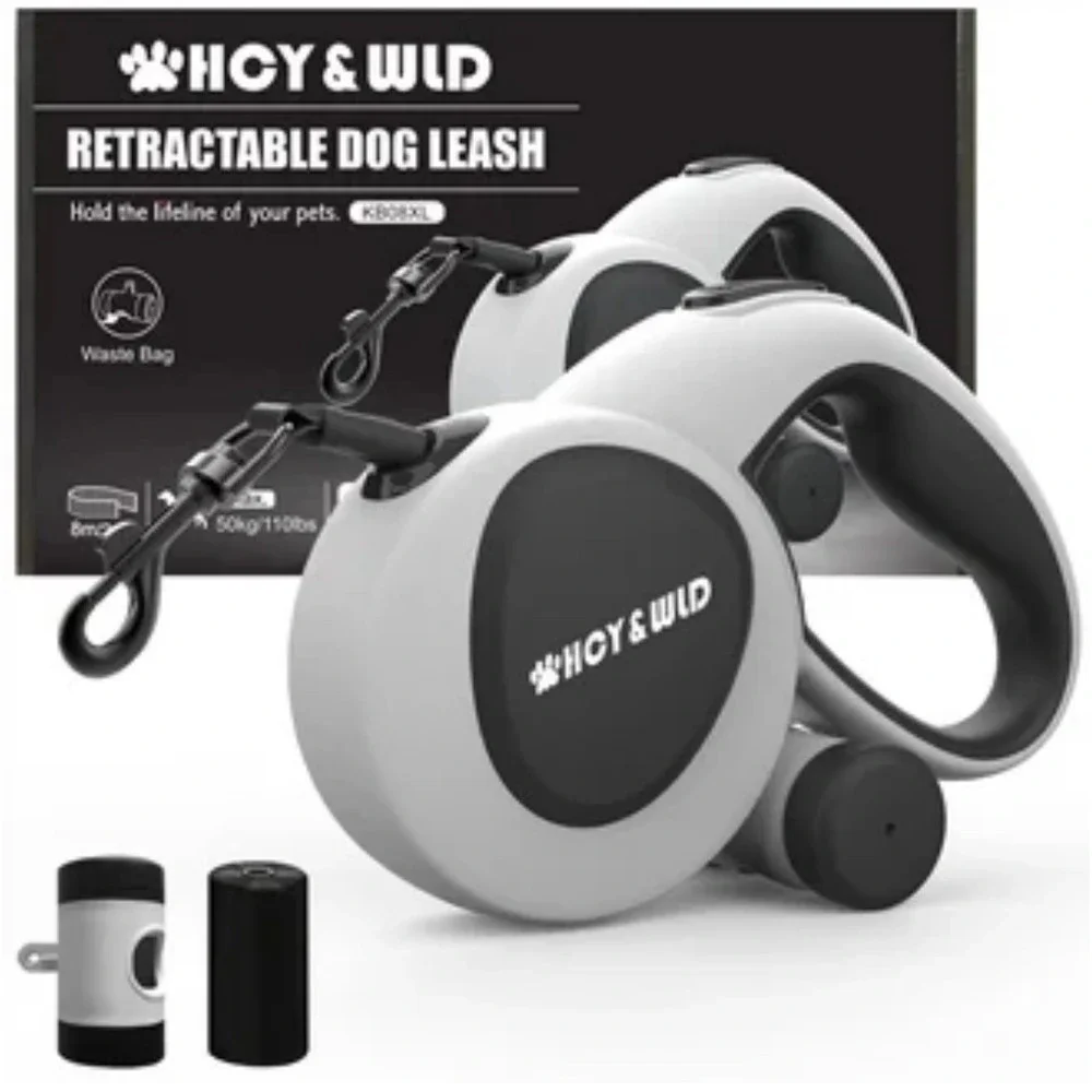 HOY&WILD Retractable Dog Leash‎ with Bag Dispenser/Light/Heavy Duty 16 ft